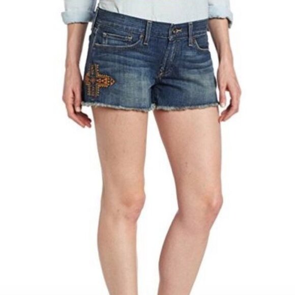 Lucky Brand Aztec Cut Off Riley Jean Denim Shorts - Picture 1 of 12